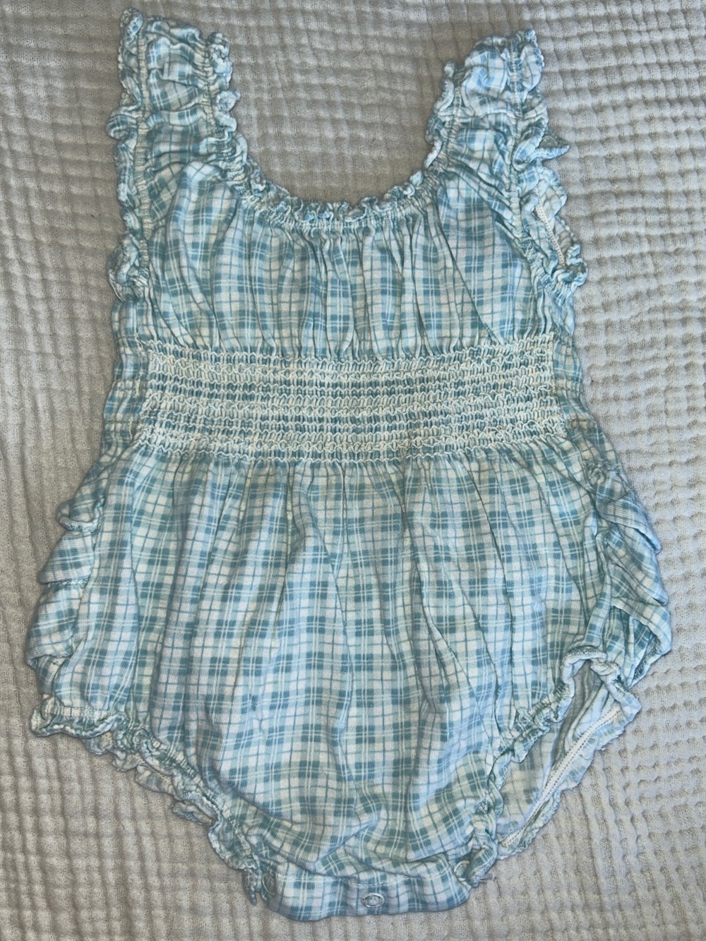 Vintage Carter's Light Blue & White gingham Smocked Bubble Romper